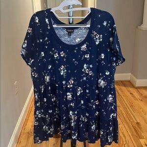 Torrid Navy Floral Print tiered shirt